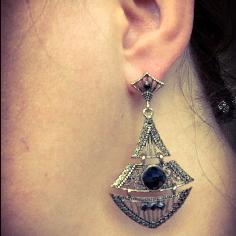 Antique Silver Boho Garnet Lantern Earrings - Picture 8 of 8